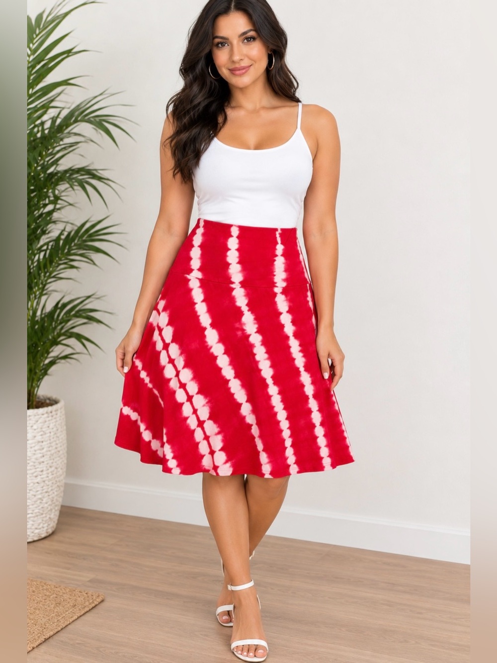SOFT SURROUNDINGS Tie Dye Red Skirt PL Casual Sunday Picnic Cottage